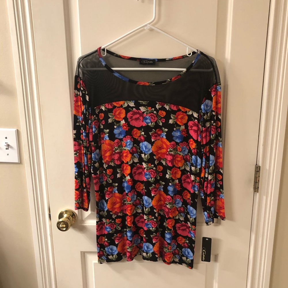 Colette Floral Mesh Top NWT XL
